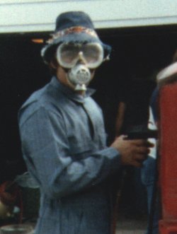 Larry preparing for the gas attack